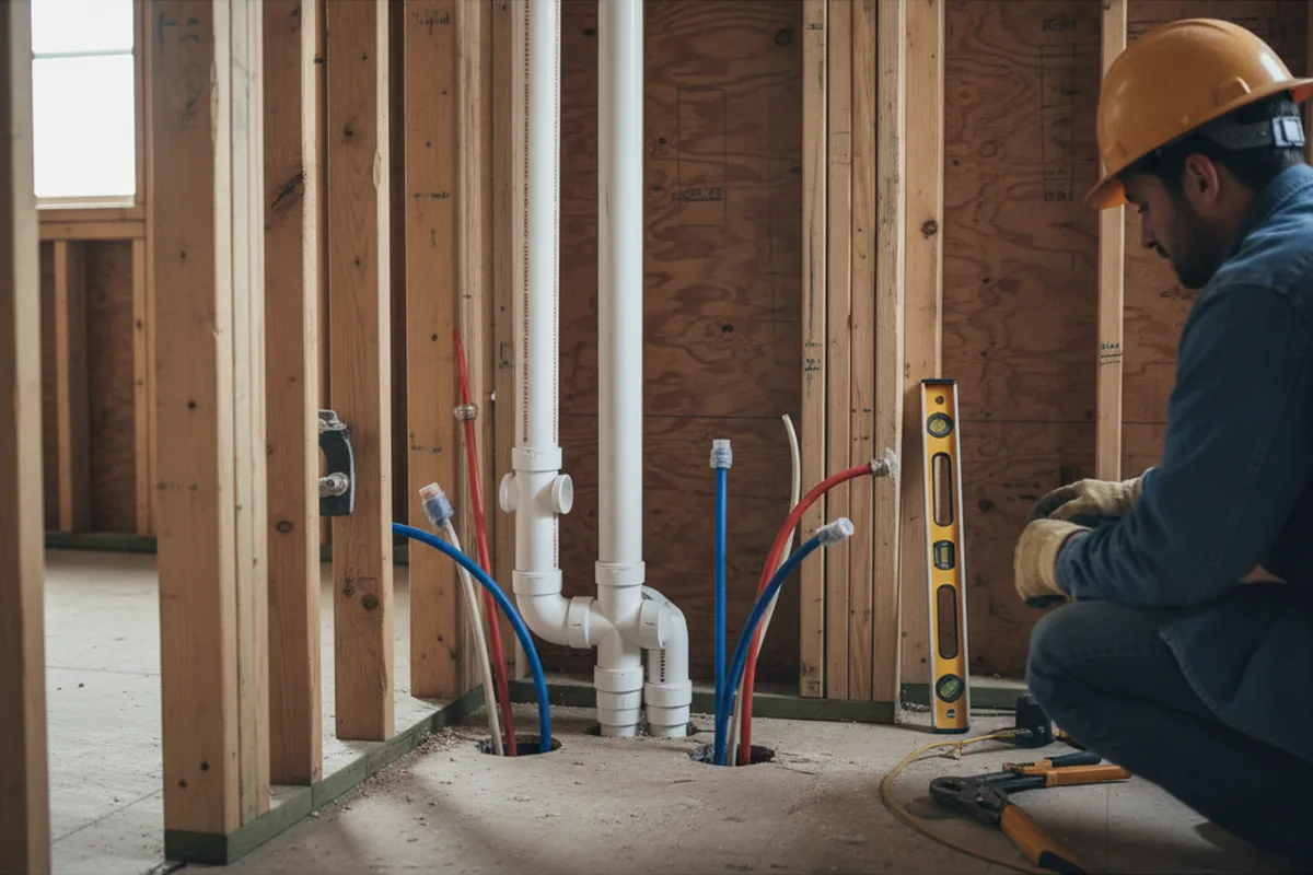 Drain and supply rough-in during Leak Detection in Laurelville